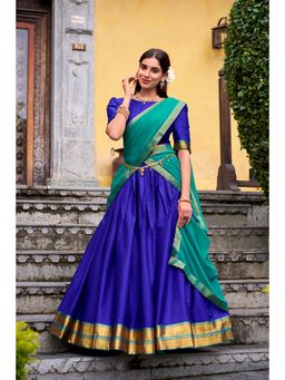 LooknBook Art - Zari Woven Chaniya Stitched Blue Lehenga with Unstitched Choli and Dupatta