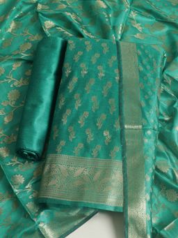 MEENA BAZAAR - Woven Chanderi Green Unstitched Kurta with Unstitched Pant and Dupatta