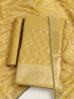 MEENA BAZAAR - Woven Chanderi Mustard Unstitched Kurta with Unstitched Pant and Dupatta