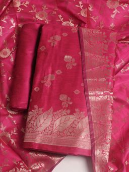 MEENA BAZAAR - Woven Chanderi Pink Unstitched Kurta with Unstitched Pant and Dupatta