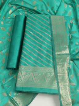 MEENA BAZAAR - Woven Chanderi Green Unstitched Kurta with Unstitched Pant and Dupatta