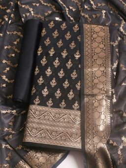 MEENA BAZAAR - Woven Chanderi Black Unstitched Kurta with Unstitched Pant and Dupatta