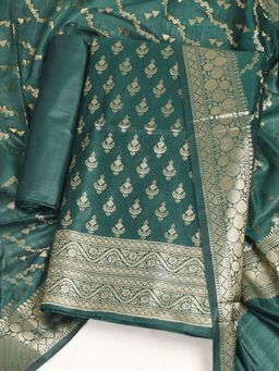 MEENA BAZAAR - Woven Chanderi Green Unstitched Kurta with Unstitched Pant and Dupatta