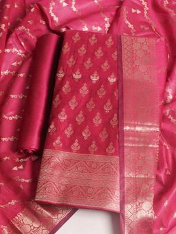 MEENA BAZAAR - Woven Chanderi Pink Unstitched Kurta with Unstitched Pant and Dupatta
