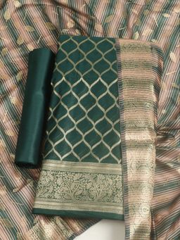 MEENA BAZAAR - Woven Chanderi Green Unstitched Kurta with Unstitched Pant and Dupatta
