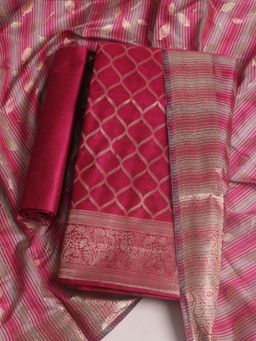 MEENA BAZAAR - Woven Chanderi Pink Unstitched Kurta with Unstitched Pant and Dupatta