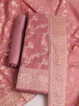 MEENA BAZAAR - Woven Chanderi Pink Unstitched Kurta with Unstitched Pant and Dupatta