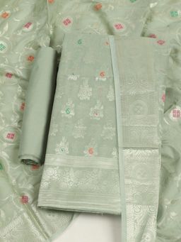 MEENA BAZAAR - Woven Chanderi Green Unstitched Kurta with Unstitched Pant and Dupatta