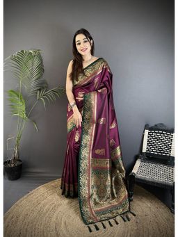 Elora - Maroon Soft Silk Dual Zari Banarasi Saree with Unstitched Blouse