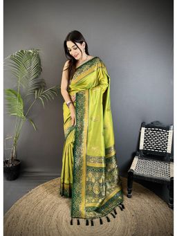 Elora - Light Green Soft Silk Dual Zari Banarasi Saree with Unstitched Blouse