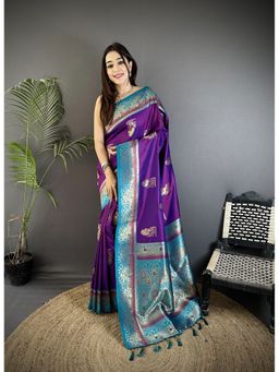 Elora - Purple Soft Silk Dual Zari Banarasi Saree with Unstitched Blouse