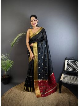 Elora - Black Soft Cotton Silk Stripes Zari Weaving Saree with Unstitched Blouse