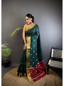 Elora - Teal Soft Cotton Silk Stripes Zari Weaving Saree with Unstitched Blouse