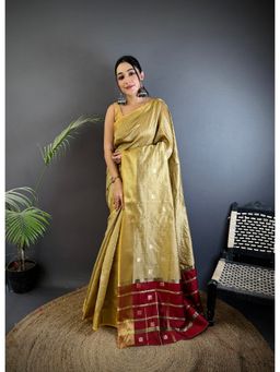 Elora - Beige Soft Cotton Silk Stripes Zari Weaving Saree with Unstitched Blouse