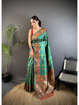 Elora - Green Silk Banarasi Zari Woven Saree with Unstitched Blouse