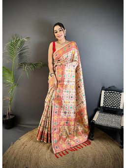 Elora - Cream Soft Silk Banarasi Zari Woven Saree with Unstitched Blouse