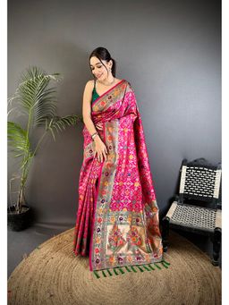 Elora - Hot Pink Soft Silk Banarasi Zari Saree with Unstitched Blouse