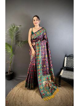 Elora - Purple Silk Banarasi Zari Woven Saree with Unstitched Blouse