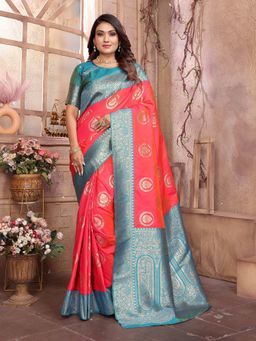 Elora - Pink Soft Silk Banarasi Zari Woven Saree with Unstitched Blouse