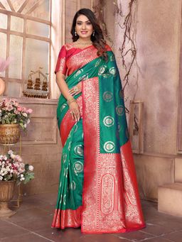 Elora - Green Soft Silk Banarasi Zari Woven Saree with Unstitched Blouse