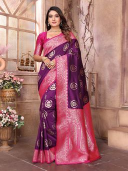 Elora - Purple Soft Silk Banarasi Zari Woven Saree with Unstitched Blouse