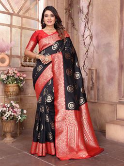 Elora - Black Soft Silk Banarasi Zari Woven Saree with Unstitched Blouse