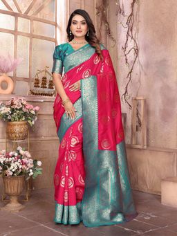 Elora - Hot Pink Soft Silk Banarasi Zari Woven Saree with Unstitched Blouse