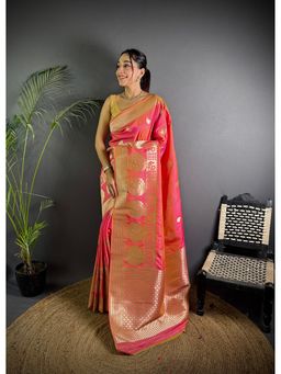 Elora - Light Pink Soft Silk Golden Zari Paisley Banarasi Saree with Unstitched Blouse