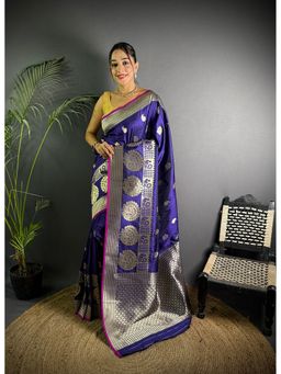 Elora - Purple Soft Silk Golden Zari Paisley Banarasi Saree with Unstitched Blouse