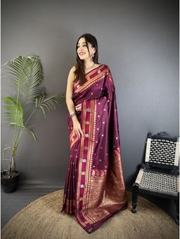 Elora - Maroon Soft Silk Banarasi Zari Woven Weaving Saree with Unstitched Blouse