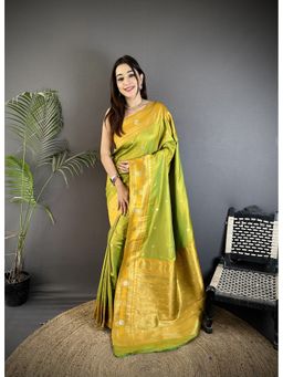 Elora - Light Green Soft Silk Banarasi Zari Woven Weaving Saree with Unstitched Blouse