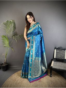 Elora - Sky Blue Soft Silk Banarasi Zari Woven Weaving Saree with Unstitched Blouse