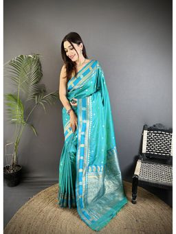 Elora - Sea Green Silk Banarasi Zari Woven Weaving Saree with Unstitched Blouse