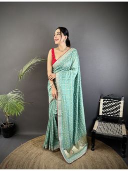 Elora - Sea Green Vichitra Silk Bandhej Saree with Unstitched Blouse