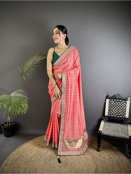 Elora - Baby Pink Vichitra Silk Bandhej Bandhani Saree with Unstitched Blouse