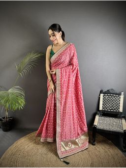 Elora - Dusty Pink Vichitra Silk Bandhej Bandhani Saree with Unstitched Blouse