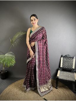 Elora - Wine Vichitra Silk Bandhej Bandhani Saree with Unstitched Blouse