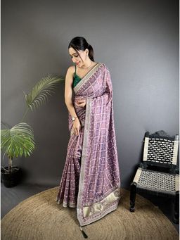 Elora - Lavender Vichitra Silk Bandhej Bandhani Saree with Unstitched Blouse