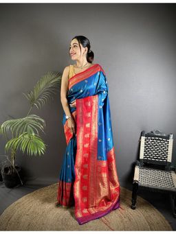 Elora - Royal Blue Soft Silk Banarasi Zari Woven Weaving Saree with Unstitched Blouse
