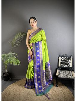 Elora - Parrot Green Soft Silk Banarasi Zari Woven Saree with Unstitched Blouse