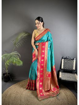 Elora - Sea Green Soft Silk Banarasi Zari Woven Weaving Saree with Unstitched Blouse