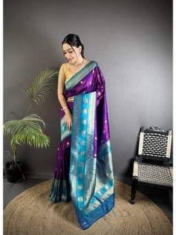 Elora - Purple Soft Silk Banarasi Zari Woven Weaving Saree with Unstitched Blouse