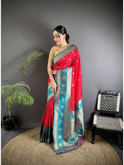 Elora - Hot Pink Soft Silk Banarasi Zari Woven Weaving Saree with Unstitched Blouse