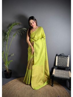 Elora - Light Green Soft Lichi Silk Banarasi Zari Work Saree with Unstitched Blouse