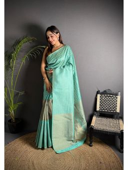 Elora - Light Blue Soft Lichi Silk Banarasi Zari Work Saree with Unstitched Blouse