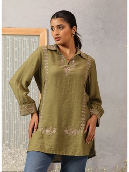 Lakshita - Embroidered Viscose Olive Top