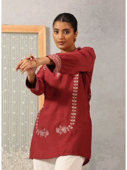 Lakshita - Embroidered Viscose Red Top