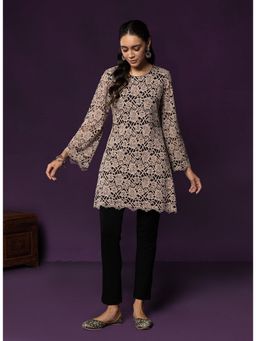 Lakshita - Floral Embellished Net Straight Black Kurti
