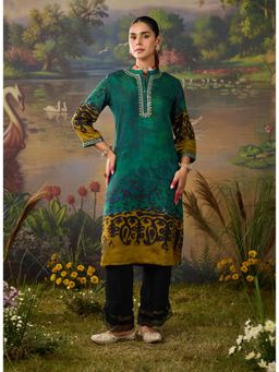 Lakshita - Abstract Printed Viscose Straight Teal Kurta
