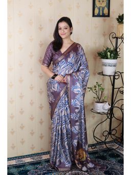 ELITE WEAVES - Lavender Abstract Printed Zari Woven Saree with Unstitched Blouse